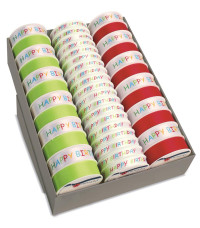 Prasent selyemszalag, HAPPY BIRTHDAY, piros, fehér, zöld, 43db/dp