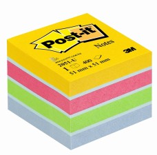 3M Post-it öntapadós jegyzettömb (51x51 mm, 400 lap) sárga, pink, zöld, v.kék, 7100172396 /45