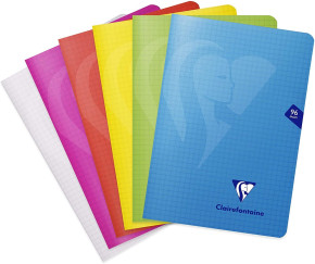 CLF füzet (A5, 48 lap, négyzethálós, tűzött) PP borítású, 4-féle szín