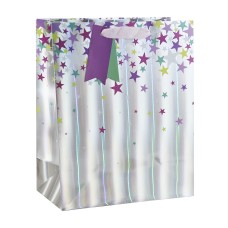 Eurowrap ajándéktasak, ezüst, csillagos, (26,5x33x14 cm) 2022