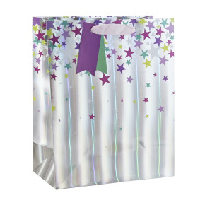 Eurowrap ajándéktasak, ezüst, csillagos, (26,5x33x14 cm) 2022