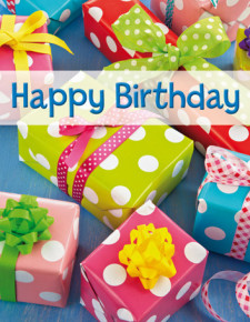 BSB ajándékkísérő (7x9 cm), Happy Birthday ajándékdobozok (állvány)