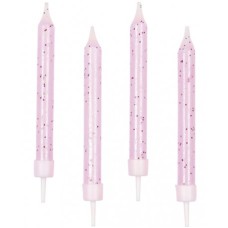 Amscan-Rietmüller gyertya, rózsaszín glitteres, 10db
