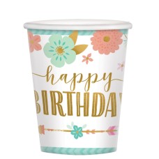 Amscan papírpohár (8db, 266ml) virágok, levelek Boho Birthday