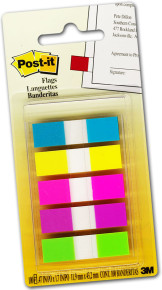 3M Post-it öntapadós jelölőcímke (11,9x43 mm, 5x20 db, bliszteres) élénk színek, 7000101800 /24