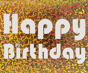 BSB ajándékkártya (8,5x7 cm), csipesszel, Happy Birthday, arany (állvány)