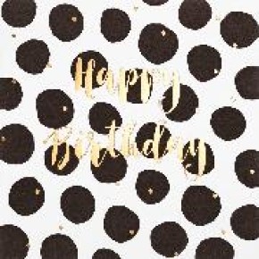 BSB Black&Gold képeslap (15x15 cm), fekete pöttyös, Happy Birthday (állvány)