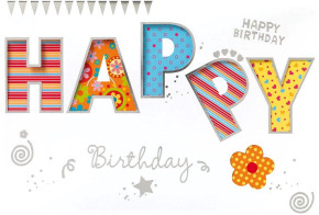 BSB képeslap, Happy Birthday színes feliratos (állvány)