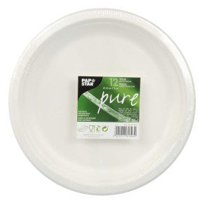 Papstar tányér, cukornád pure (23x2 cm, 12db) fehér /12