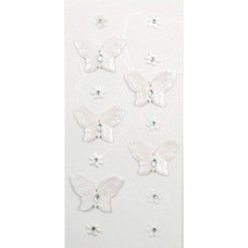 Rössler matrica, kézzelkészített, fehér pillangó, köves virágokkal