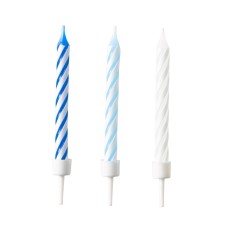 Amscan gyertya, fehér-kék, spirálcsíkos, 10db