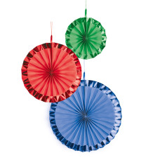 Amscan-Riethmüller legyező dekoráció, 3-féle méret, élénk színek, 3db/csomag