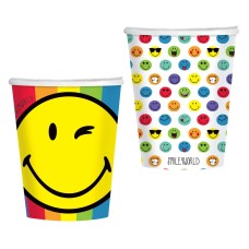 Amscan papírpohár, 8db, 250ml, szivárványos, Smileyworld