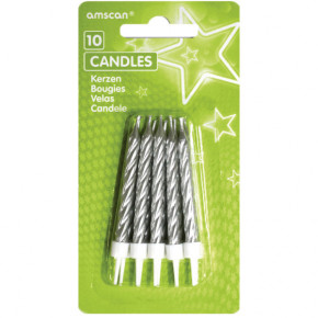 Amscan gyertya, ezüst, spirálos, 10db