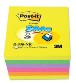 3M Post-it öntapadós Z-jegyzettömb (76x76 mm, 100 lap) neon színek, 7100172322 /6=1 /12